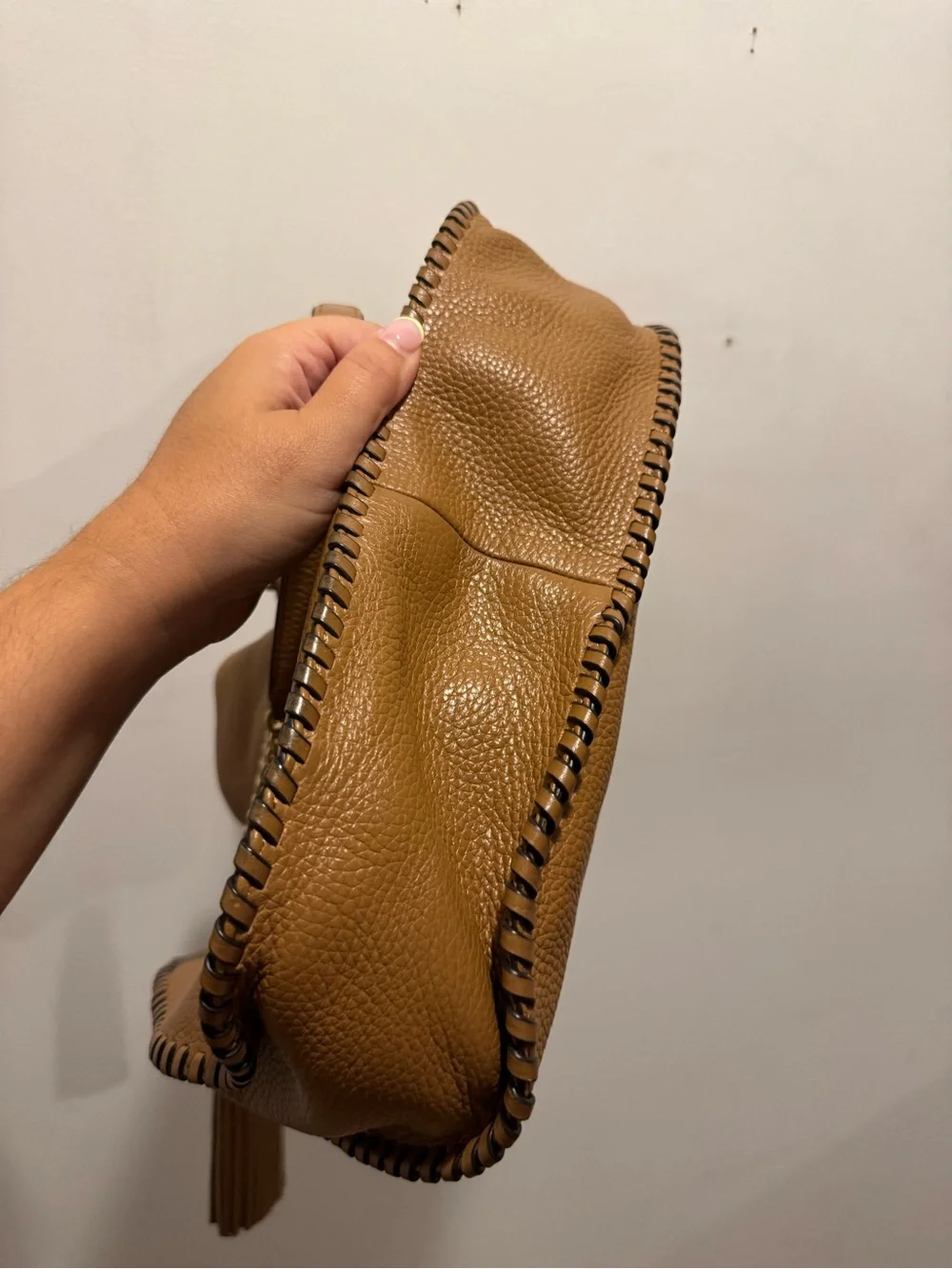 Michael Kors Cognac Leather Shoulder Hobo with Tassel Charm
